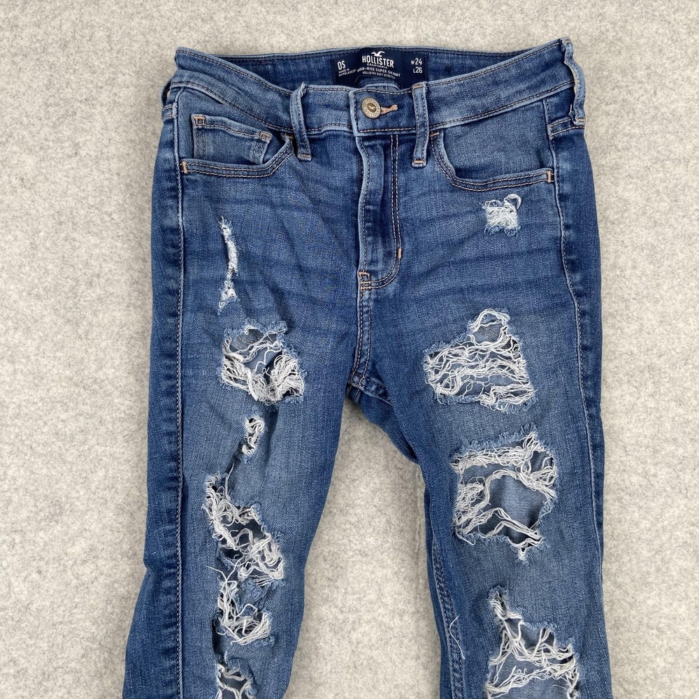 Hollister High Rise Super Skinny Jeans Juniors 0S (24x26) Blue Distressed Denim